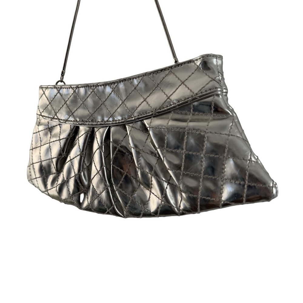 Steve Madden Quilted Shoulder Bag Womens Silver Metallic Evening Purse - Picture 3 of 15